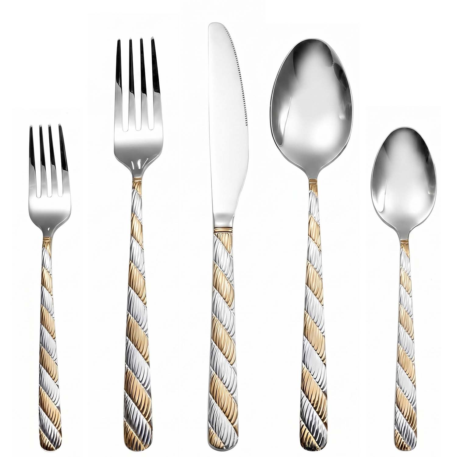 Stainless Steel Cutlery with Twisted Hammered Texture Design and Partial Gold Plating