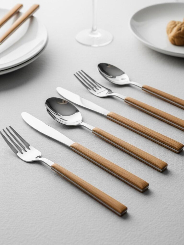 Flatware with wood and ABS handles — modern and ergonomic