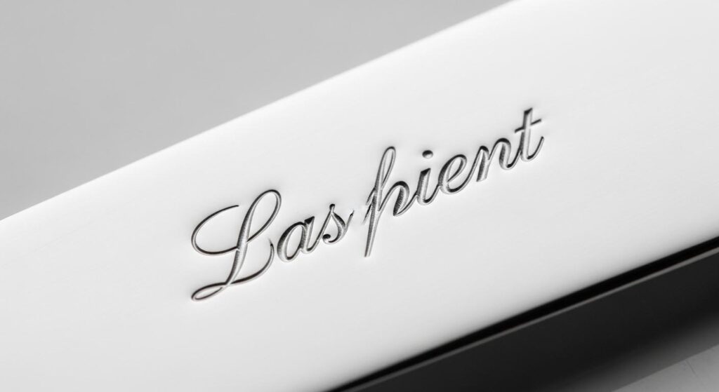 A close-up of a fork with a beautifully laser-engraved logo on the handle