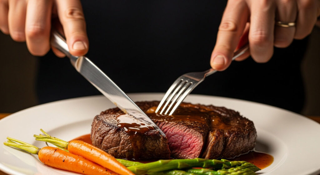 A hand comfortably holding a balanced dinner fork, showing good ergonomics