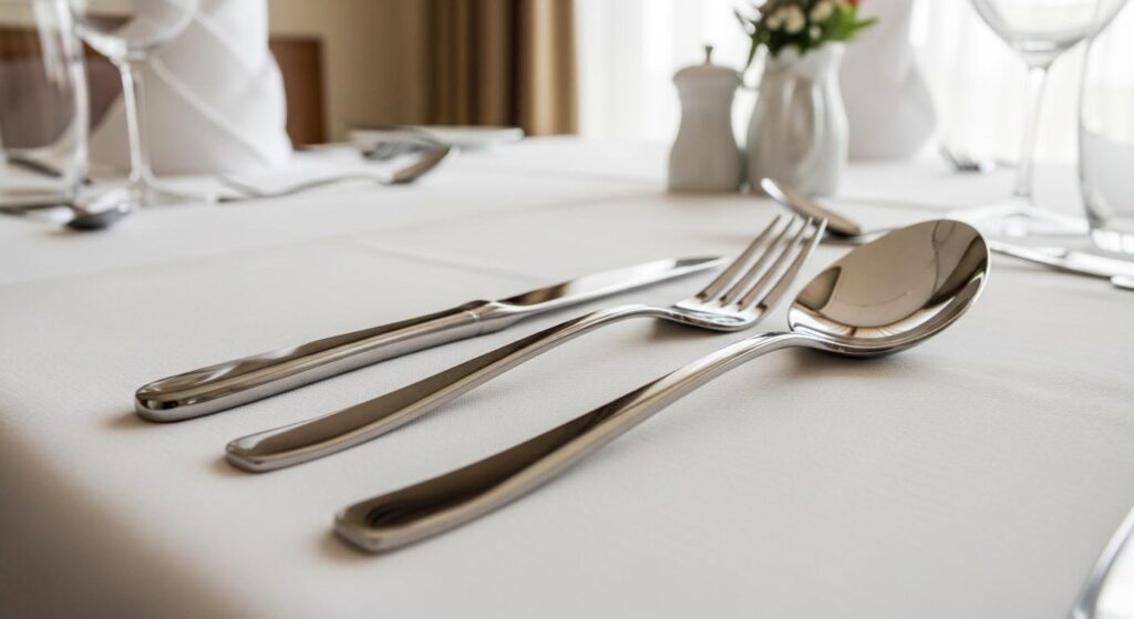 A caliper measuring the thickness of a flatware handle