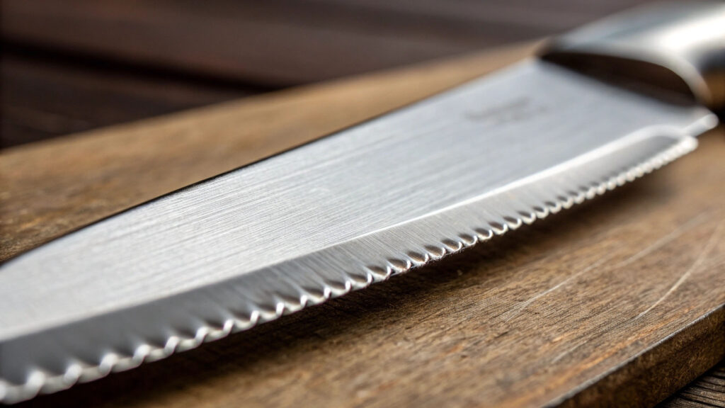 A close-up of a sharp and durable 420 stainless steel table knife blade