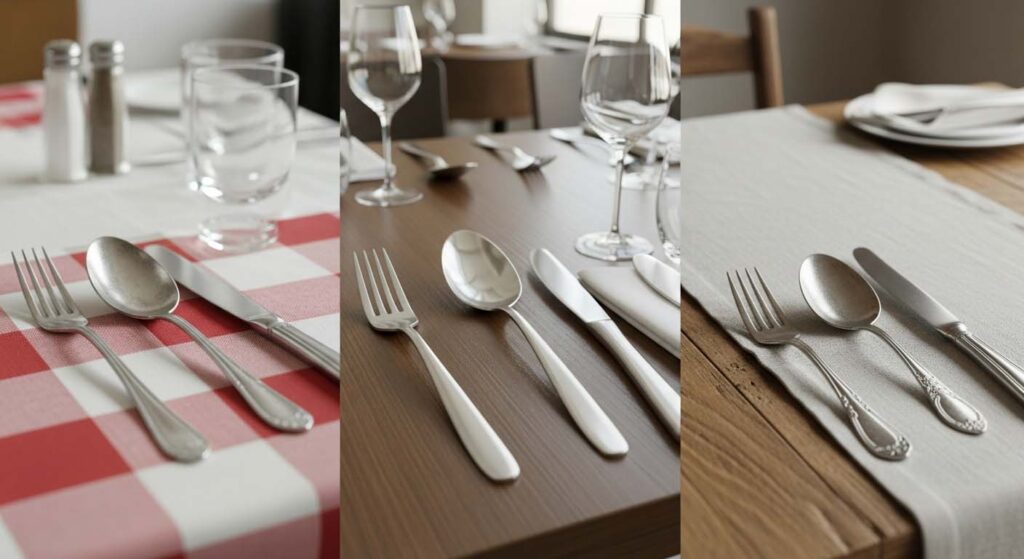 Which Cutlery to Use at a Restaurant? A selection of different restaurant cutlery styles on a dining table