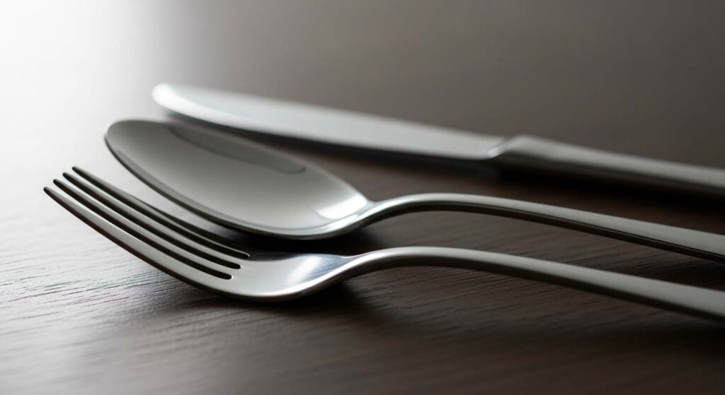 A caliper measuring the thickness of a cutlery handle to show its gauge
