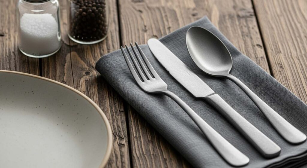 Does Stonewashing Prevent Rust A piece of stonewashed cutlery being placed in a dishwasher, looking perfectly fine