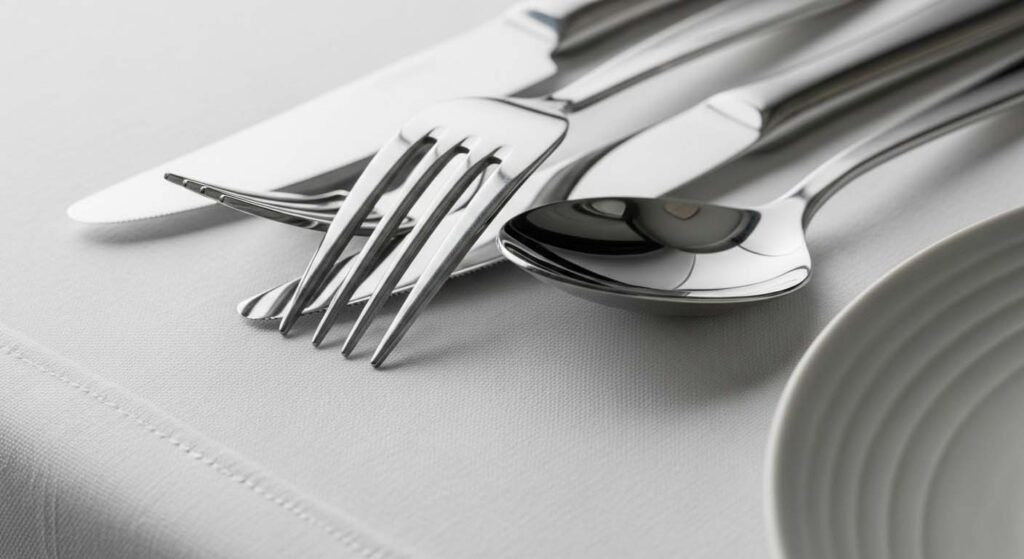 Best Grade Stainless Steel Silverware 18/10 A shiny, high-quality 18/10 stainless steel spoon.