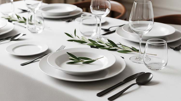 A stylish table setting featuring black PVD-coated stainless steel cutlery