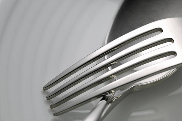 Close-up of a fork tine showing the luster of 18/10 stainless steel