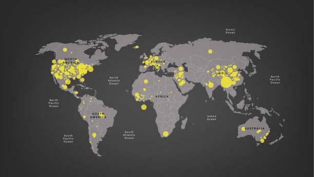 A world map highlighting different growth rates and market focuses for cutlery