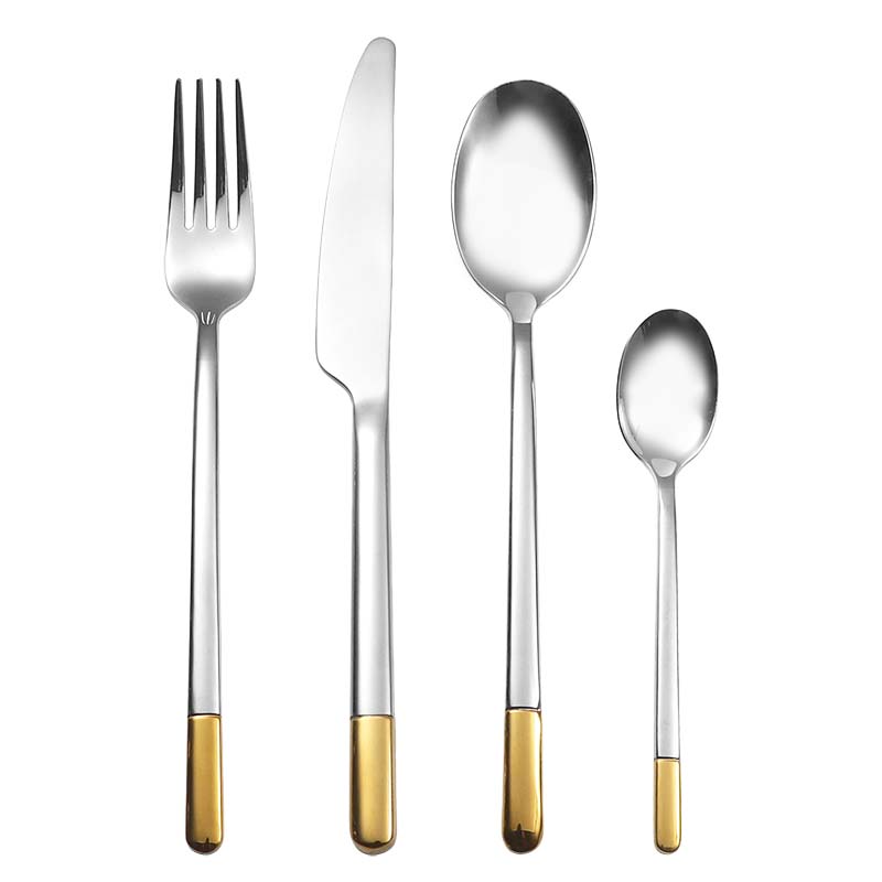18/8 stainless steel flatware set with gold accent handle
