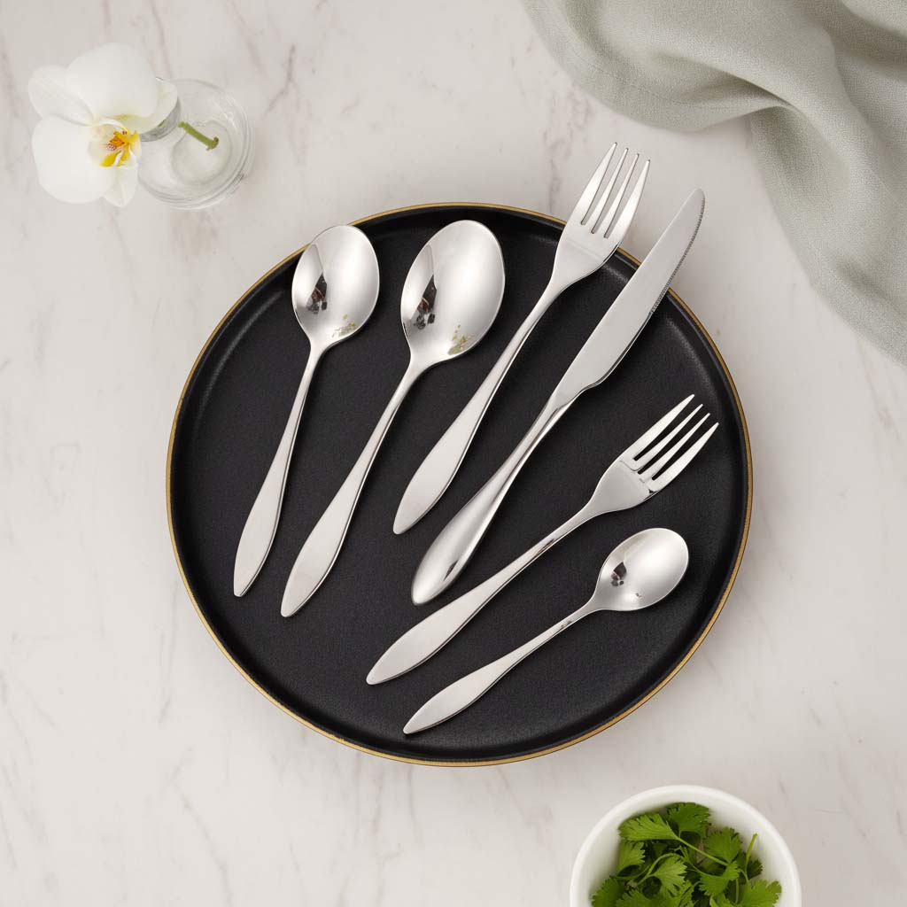 Stainless steel hotel flatware with mirror polished surface