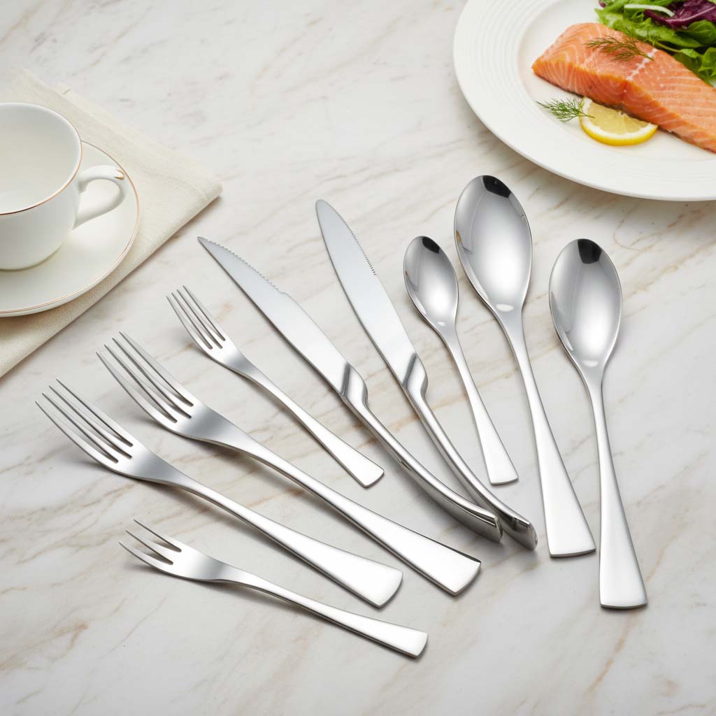 Stainless steel hotel fish tail design flatware set for commercial dining service