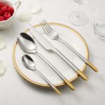 Gold accent handle detail on 18/8 stainless steel flatware