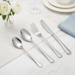 Textured hammered finish detail on stainless steel spoon fork knife set