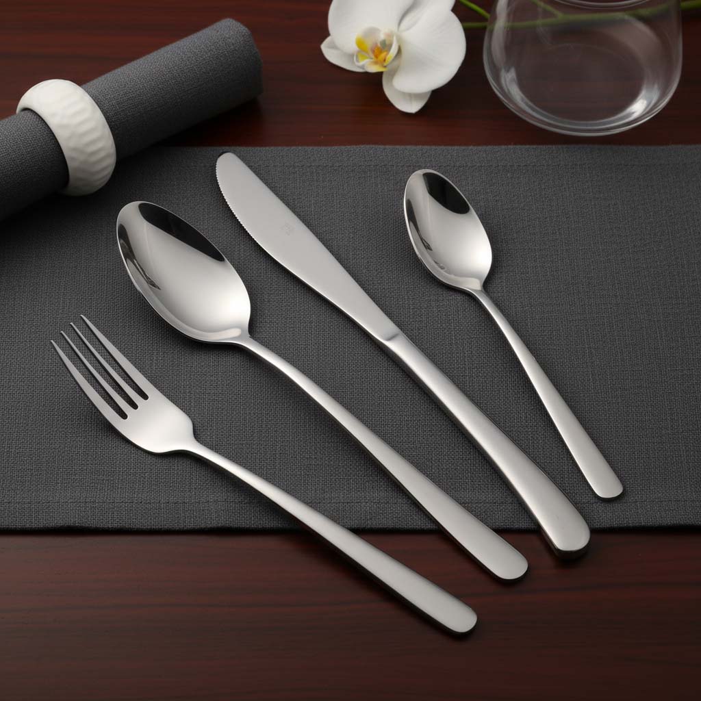 Premium mirror finish fork knife spoon set made from 18/10 stainless steel