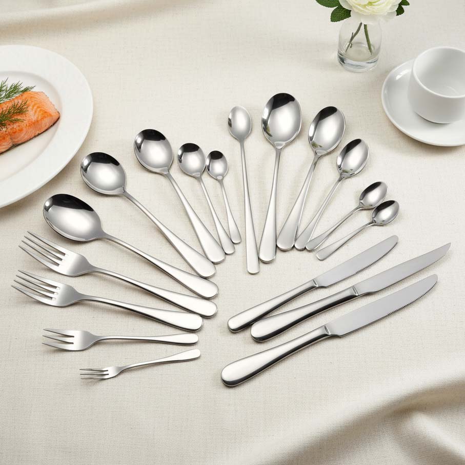 Heavy weight thick handle fork knife spoon set detail