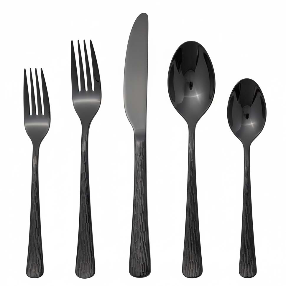 Modern black stainless steel flatware set spoon fork knife for bulk supply