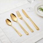 Textured hammered mirror finish with gold coating on stainless steel silverware set
