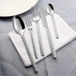 Twist handle hammered texture detail on stainless steel spoon fork knife set