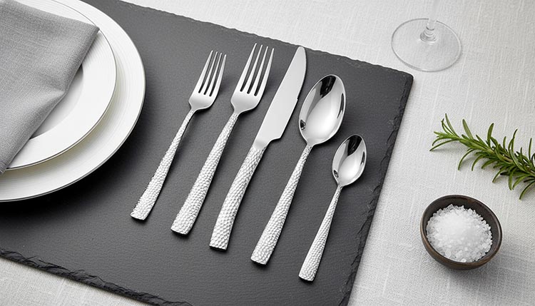 A steel blank being stamped into the basic shape of a fork in a large industrial press