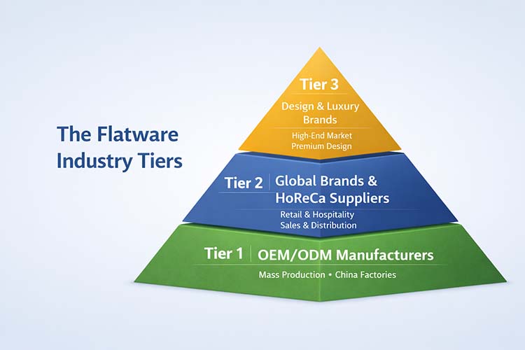 A pyramid diagram showing the three tiers of the flatware industry