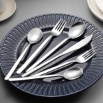 Minimalist Korean style spoon fork knife set in stainless steel