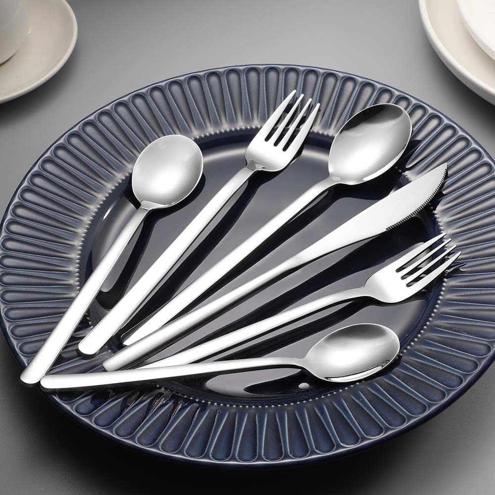 Minimalist Korean style spoon fork knife set in stainless steel