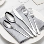 Distinctive design detail on modern stainless steel spoon fork knife set