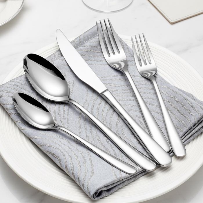 Distinctive design detail on modern stainless steel spoon fork knife set