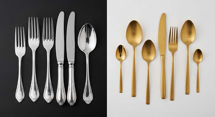 A product catalog showing different styles and tiers of flatware