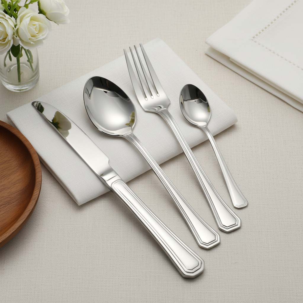 Premium 18/10 stainless steel spoon fork knife set with classic design