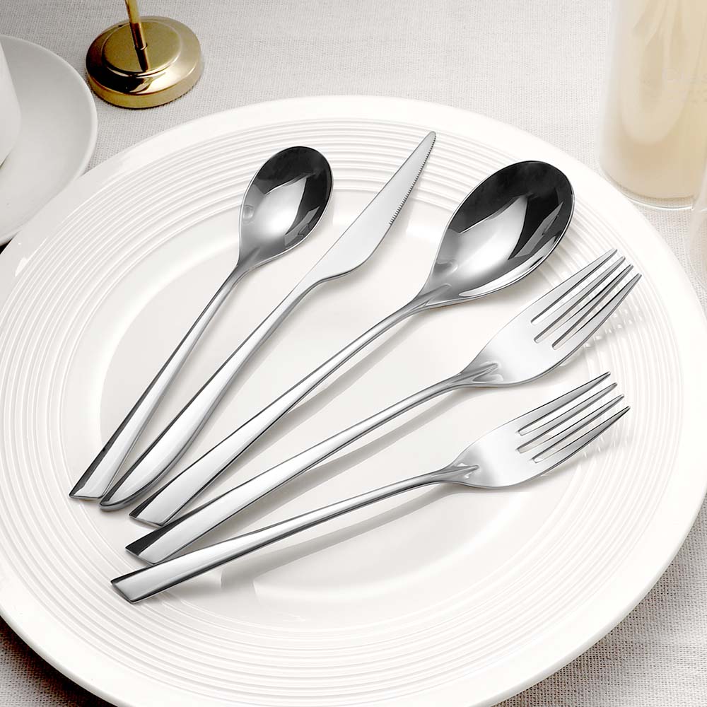 Vintage style detailing on silver stainless steel cutlery set