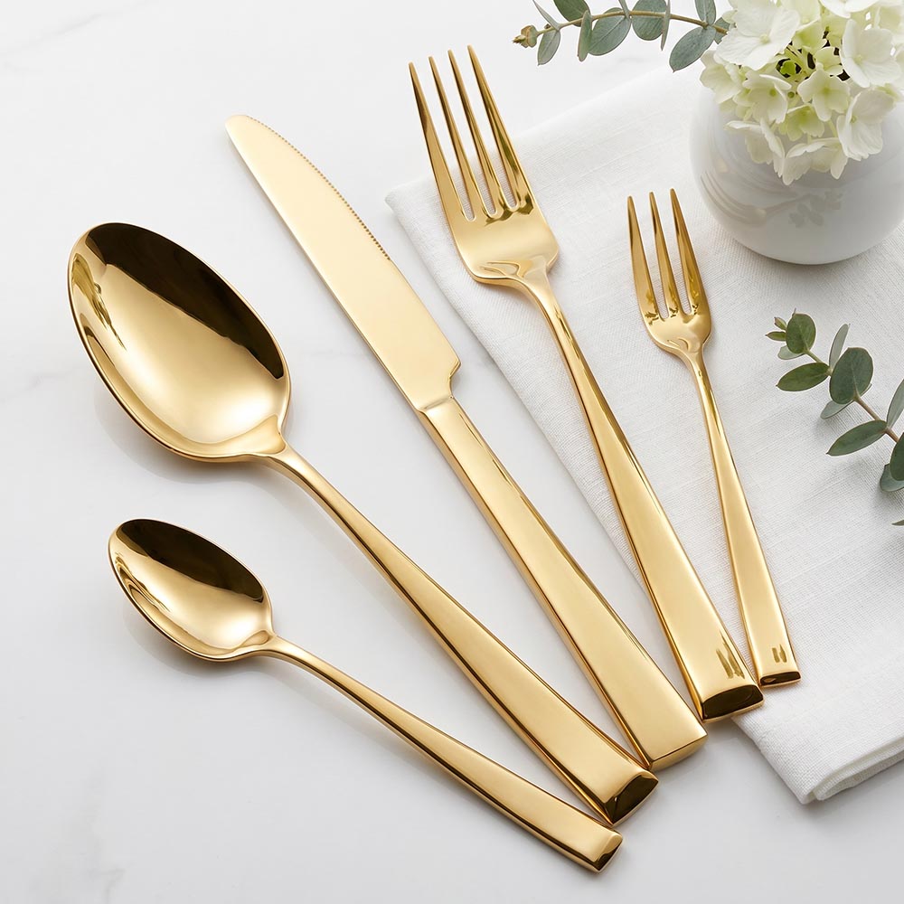 Premium Forged Gold Stainless Steel Flatware F002-G The substantial and heavy-duty F002-G premium forged gold flatware set