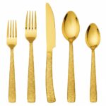 Hammered gold stainless steel cutlery set with gold forks and spoons