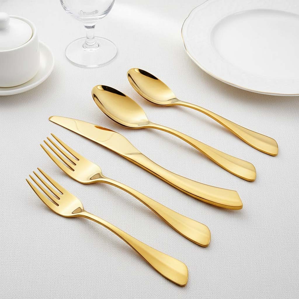 OEM colored gold spoon fork knife set for wholesale buyers