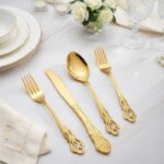 Luxury stainless steel gold engraved cutlery set
