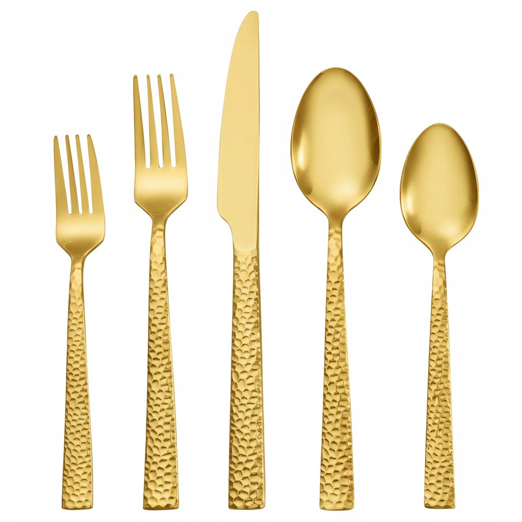 Hammered gold 18/0 stainless steel silverware set