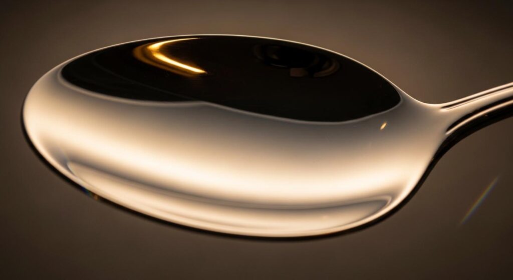 Visible Defects from Poor Polishing An image showing a poorly polished spoon with visible waves and black spots