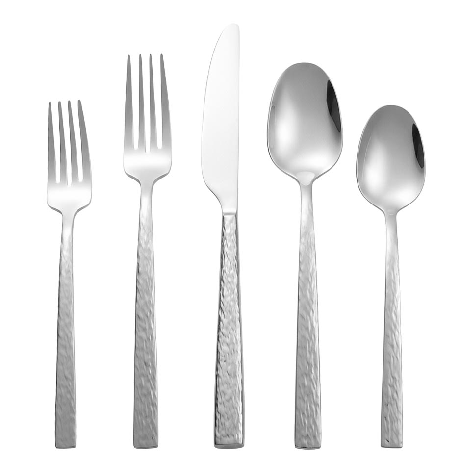 Hammered stainless steel flatware set for bulk wholesale supply