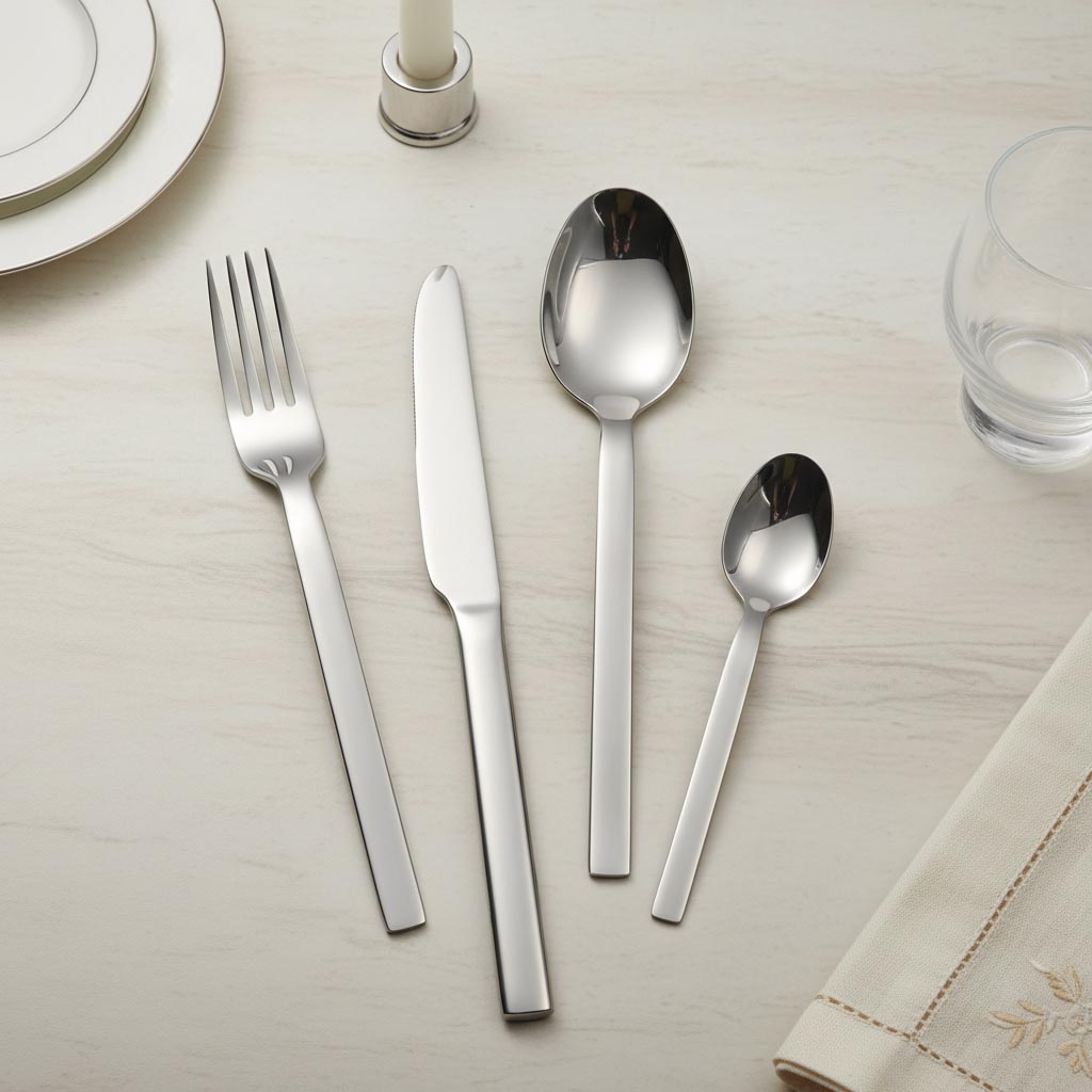 Modern classic square handle 18/10 stainless steel spoon fork knife set
