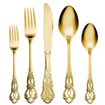 Gold stainless steel dessert fork and cake fork silverware set