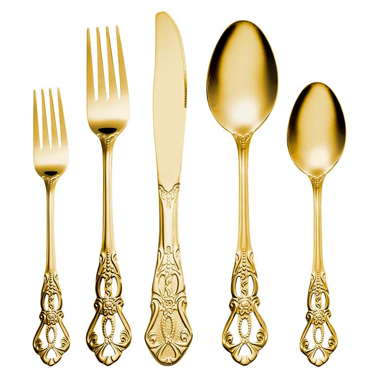 Gold stainless steel dessert fork and cake fork silverware set