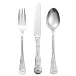 Geometric embossed handle stainless steel dinner knife spoon fork set