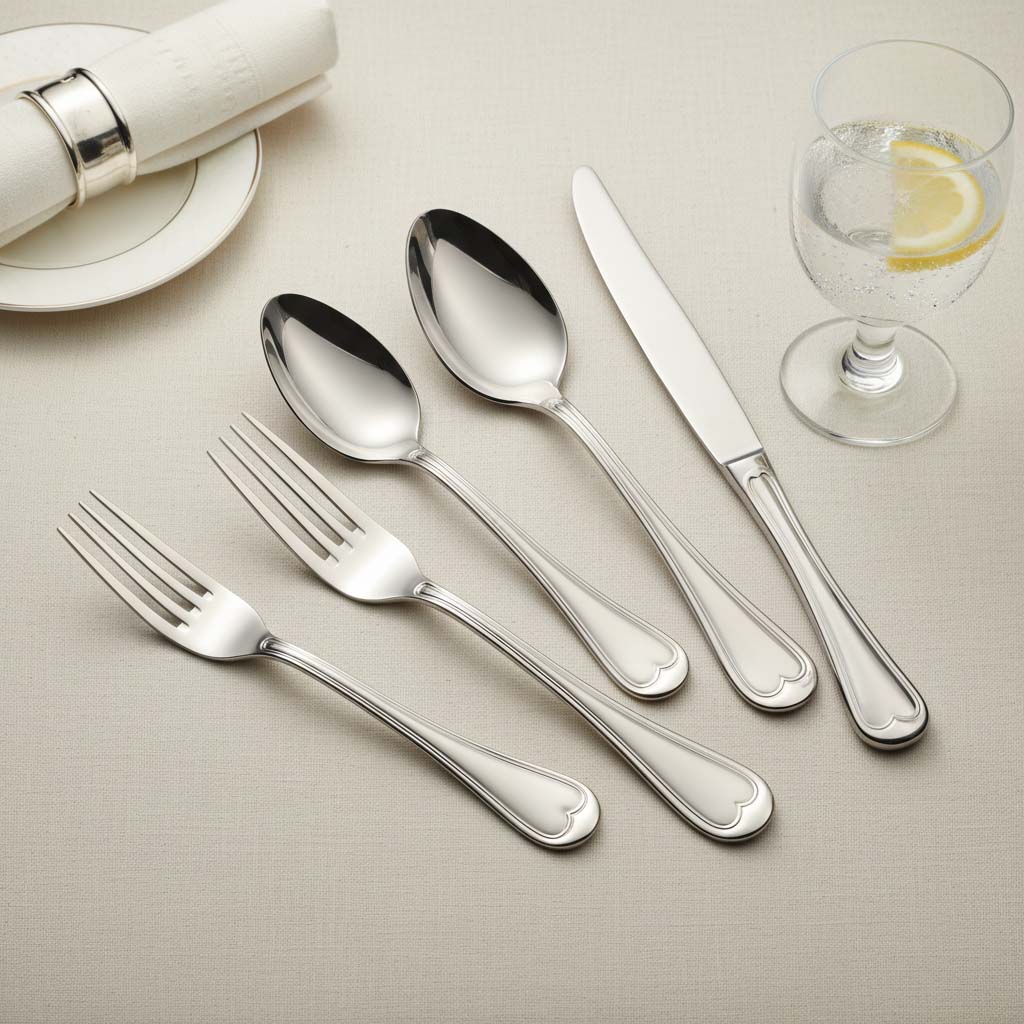 Elegant heart pattern handle detail on premium spoon fork knife set