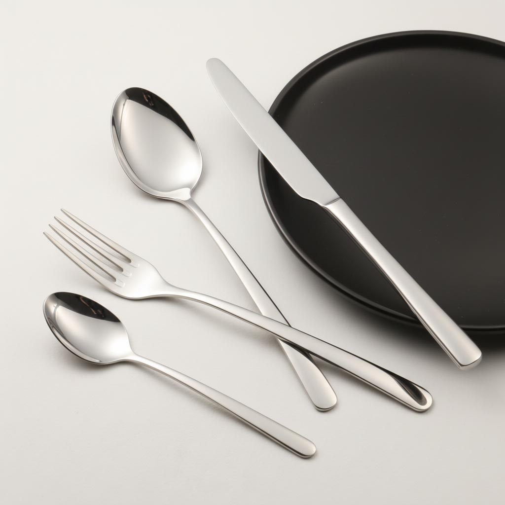 Food-grade 304 stainless steel spoon fork knife set for OEM manufacturing