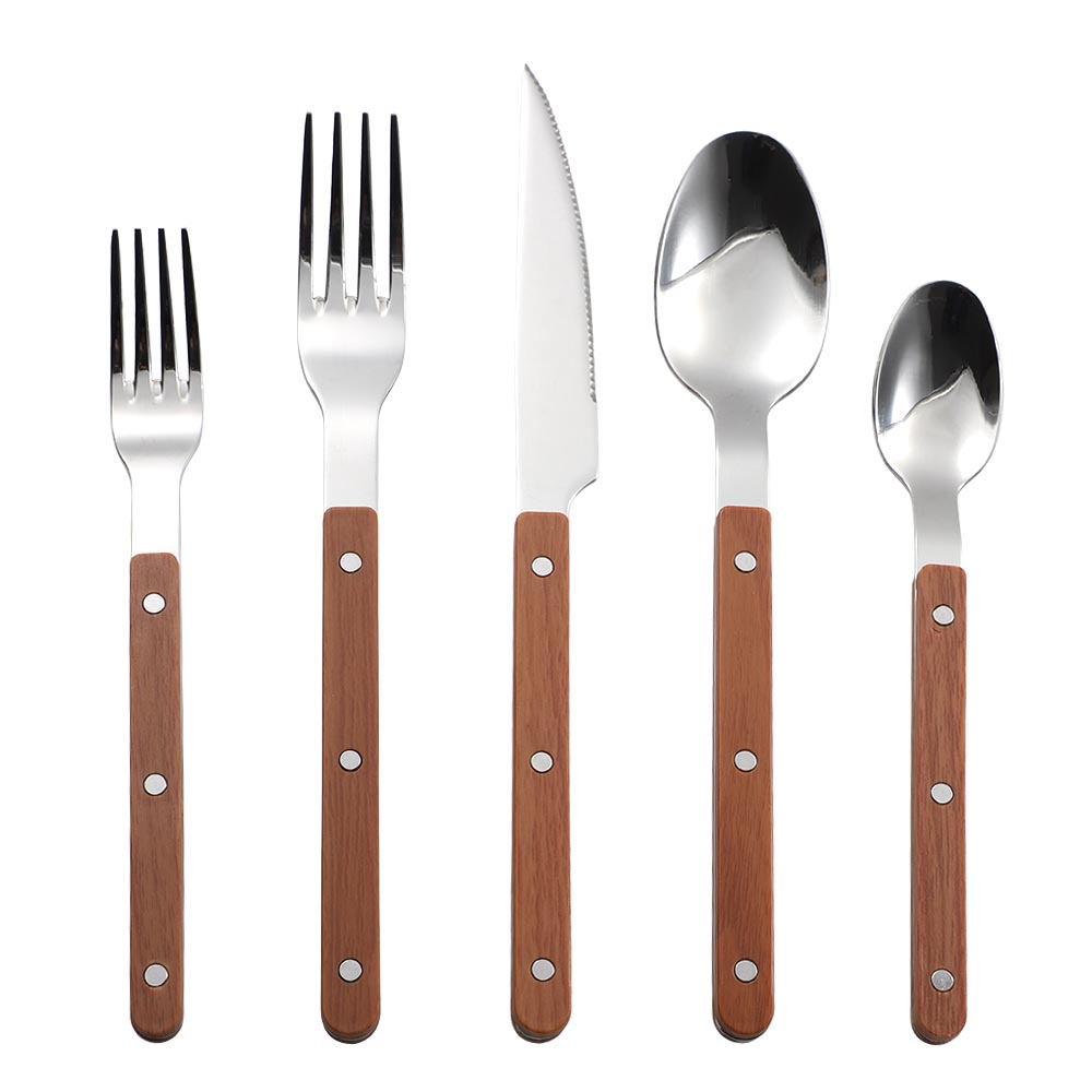 Elegant wooden-style plastic handle stainless steel cutlery set