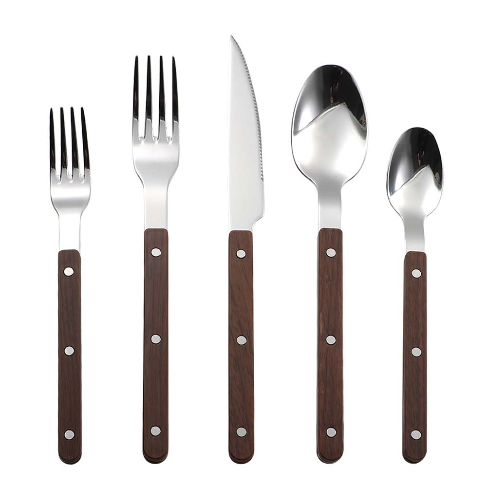 Plastic handle stainless steel fork and spoon set for wholesale