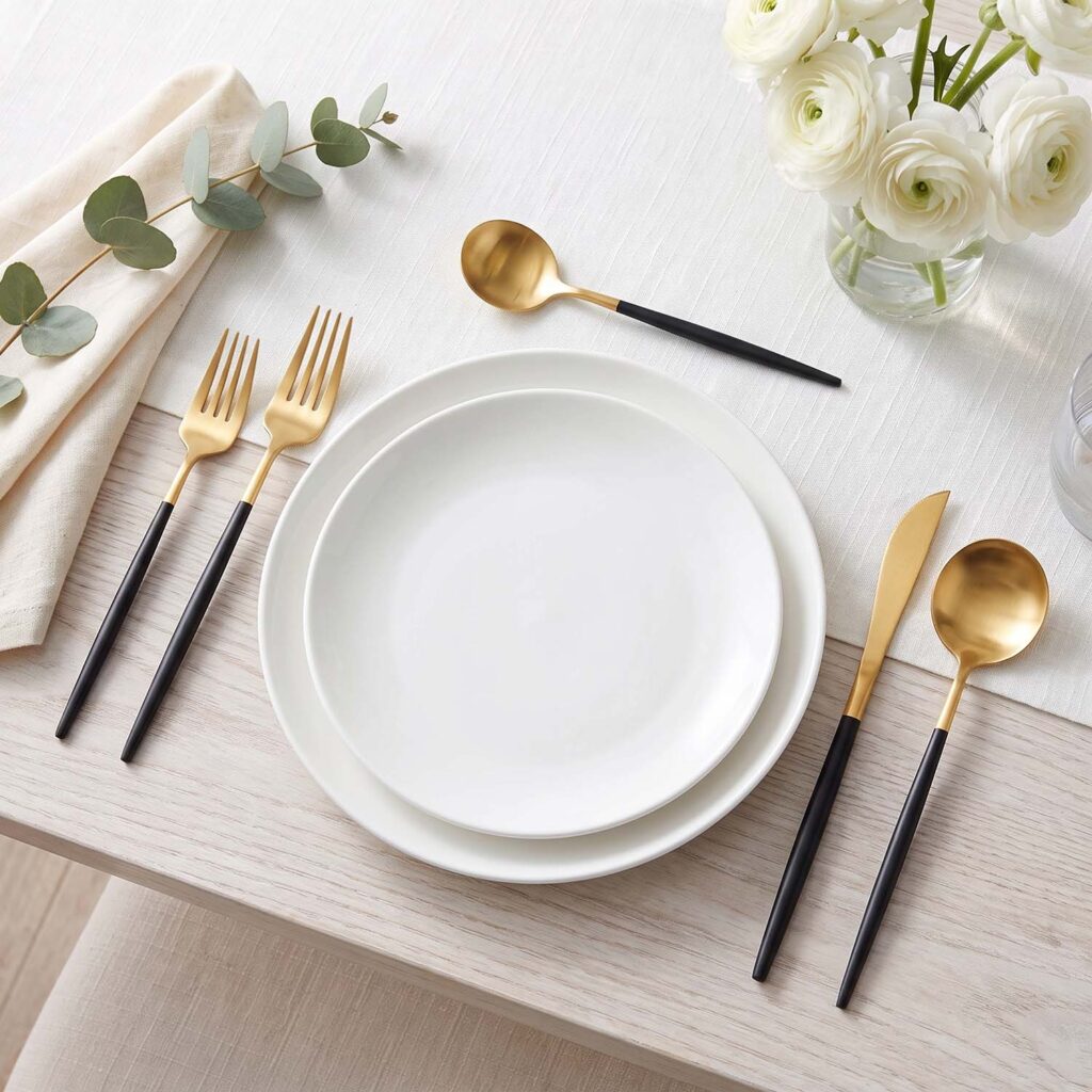 Black and gold spoon fork knife with thick handle design