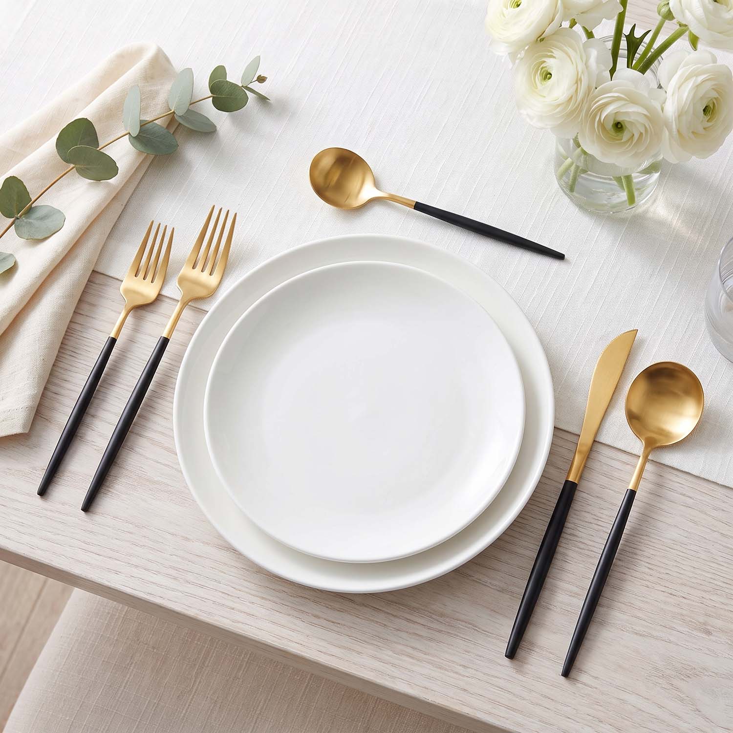 Black and gold spoon fork knife with thick handle design