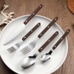 Stainless steel fork and spoon with customized plastic handles